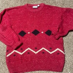 Vtg Sundays Red and Black Wool Blend Crewneck Sweater